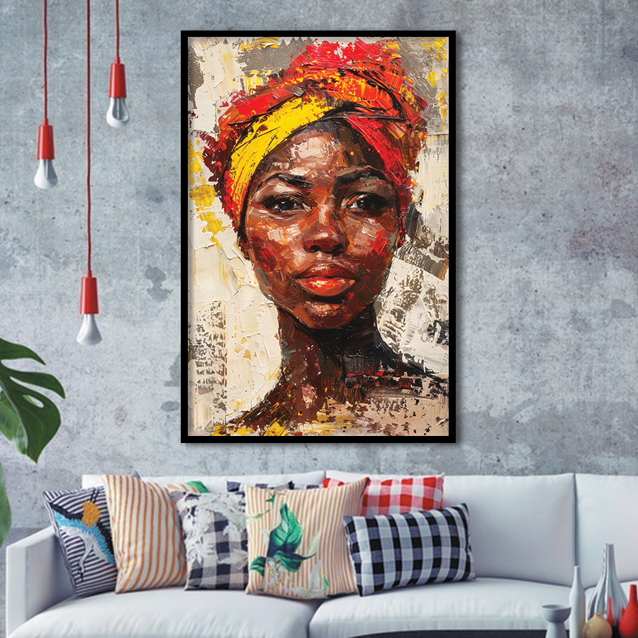 African Woman Portrait Painting Art, Framed Art Prints Wall Decor, Picture Framed Painting