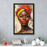 African Woman Portrait Painting Art, Framed Canvas Prints Wall Art Decor, Floarting Frame Painting Canvas Art