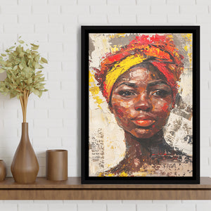 African Woman Portrait Painting Art, Framed Canvas Prints Wall Art Decor, Floarting Frame Painting Canvas Art