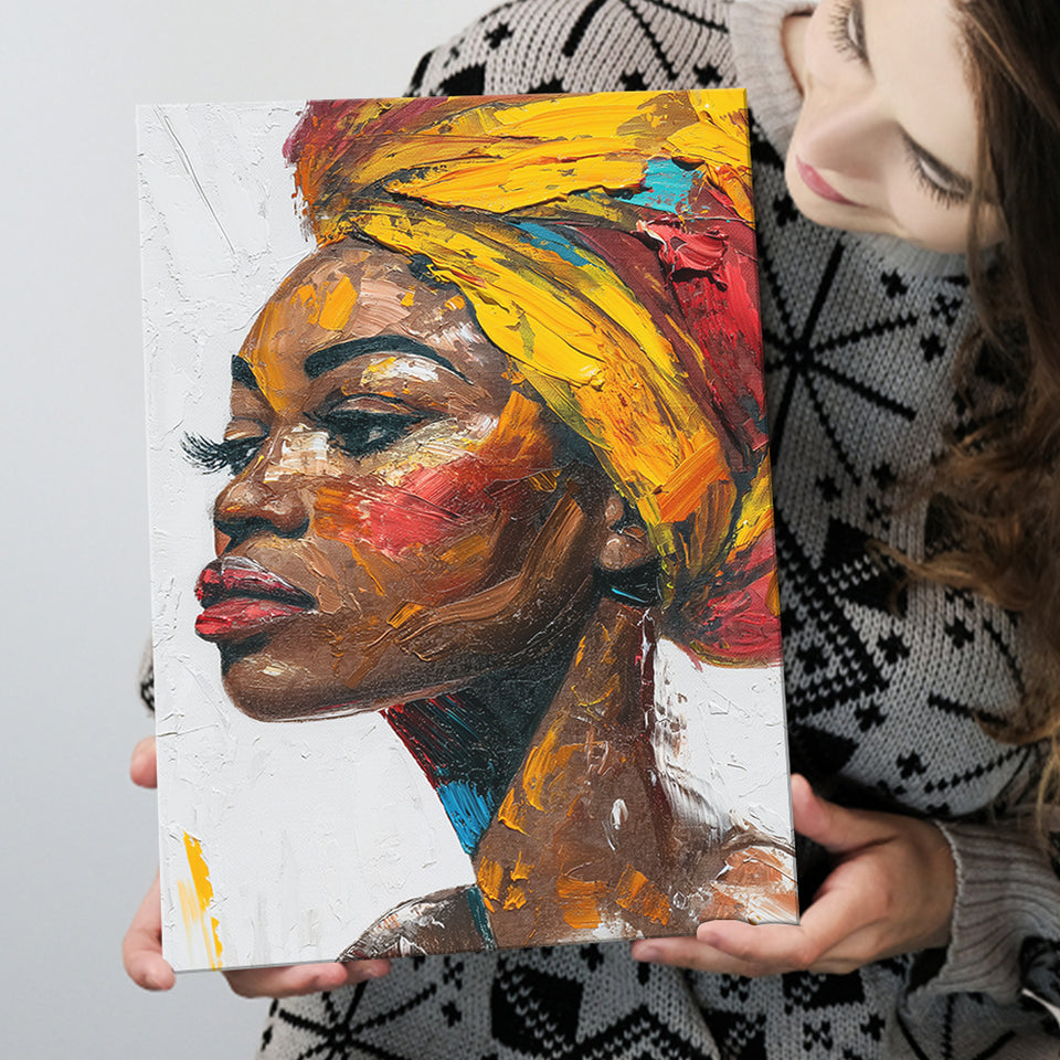 African Woman Portrait Unique Art Oil Painting, Canvas Prints Wall Art Home Decor, Painting Canvas Art