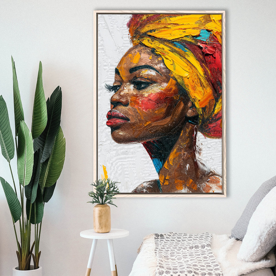 African Woman Portrait Unique Art Oil Painting, Framed Canvas Prints Wall Art Decor, Floarting Frame Painting Canvas Art