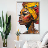 African Woman Portrait Unique Art Oil Painting, Framed Canvas Prints Wall Art Decor, Floarting Frame Painting Canvas Art