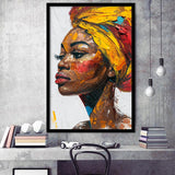 African Woman Portrait Unique Art Oil Painting, Framed Art Prints Wall Decor, Picture Framed Painting