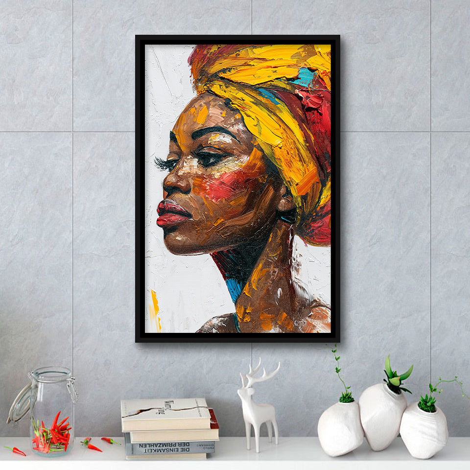 African Woman Portrait Unique Art Oil Painting, Framed Canvas Prints Wall Art Decor, Floarting Frame Painting Canvas Art