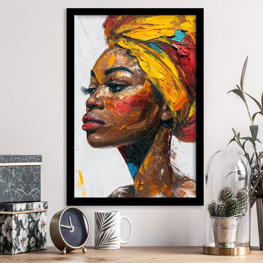 African Woman Portrait Unique Art Oil Painting, Framed Art Prints Wall Decor, Picture Framed Painting