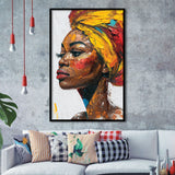 African Woman Portrait Unique Art Oil Painting, Framed Art Prints Wall Decor, Picture Framed Painting