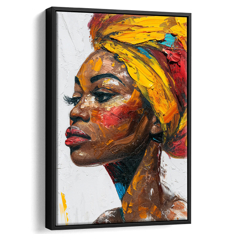 African Woman Portrait Unique Art Oil Painting, Framed Canvas Prints Wall Art Decor, Floarting Frame Painting Canvas Art