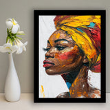 African Woman Portrait Unique Art Oil Painting, Framed Art Prints Wall Decor, Picture Framed Painting