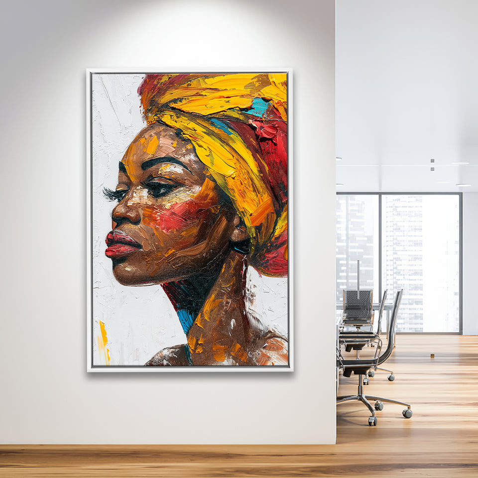 African Woman Portrait Unique Art Oil Painting, Framed Canvas Prints Wall Art Decor, Floarting Frame Painting Canvas Art