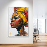 African Woman Portrait Unique Art Oil Painting, Framed Canvas Prints Wall Art Decor, Floarting Frame Painting Canvas Art