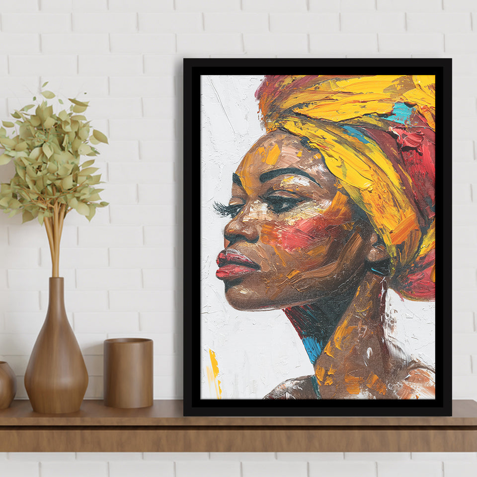 African Woman Portrait Unique Art Oil Painting, Framed Canvas Prints Wall Art Decor, Floarting Frame Painting Canvas Art
