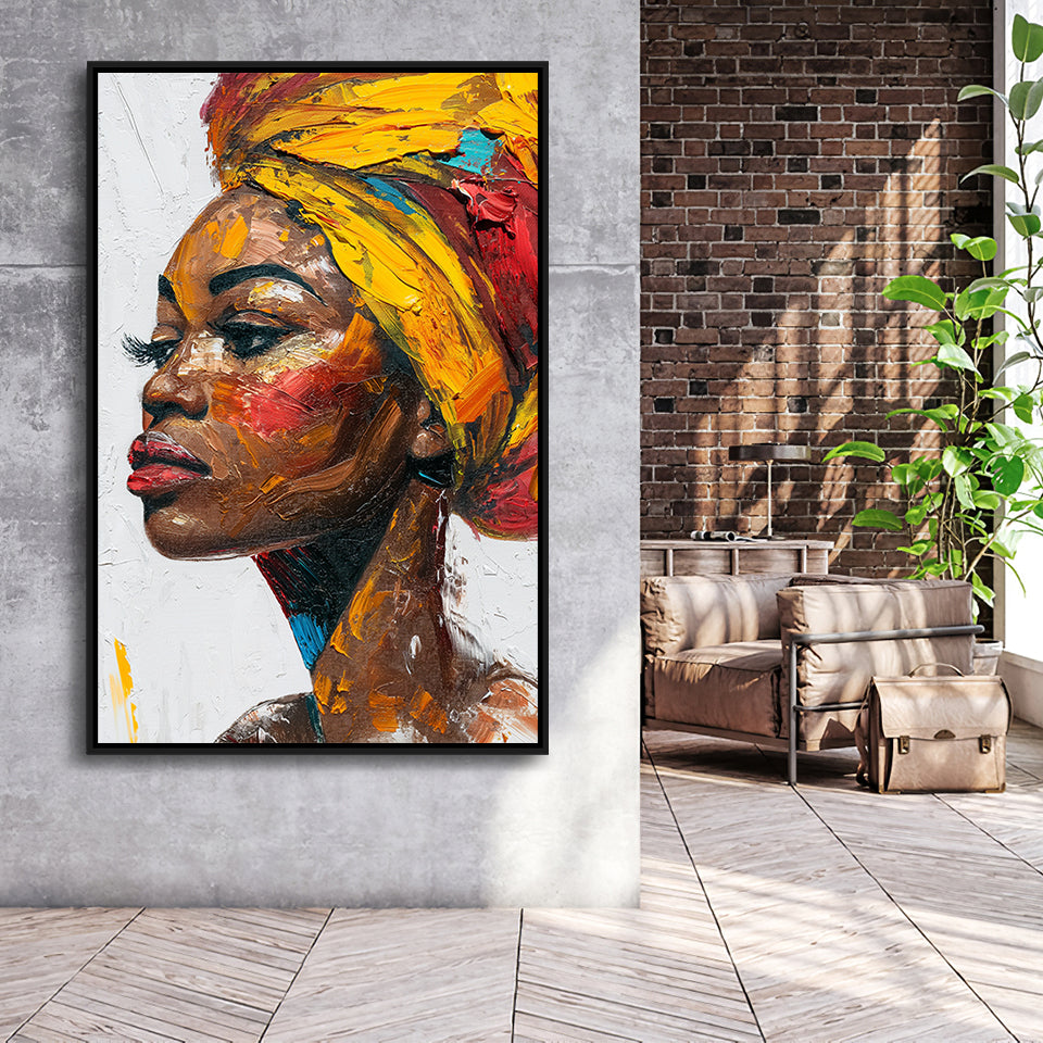 African Woman Portrait Unique Art Oil Painting, Framed Canvas Prints Wall Art Decor, Floarting Frame Painting Canvas Art