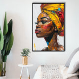 African Woman Portrait Unique Art Oil Painting, Framed Canvas Prints Wall Art Decor, Floarting Frame Painting Canvas Art