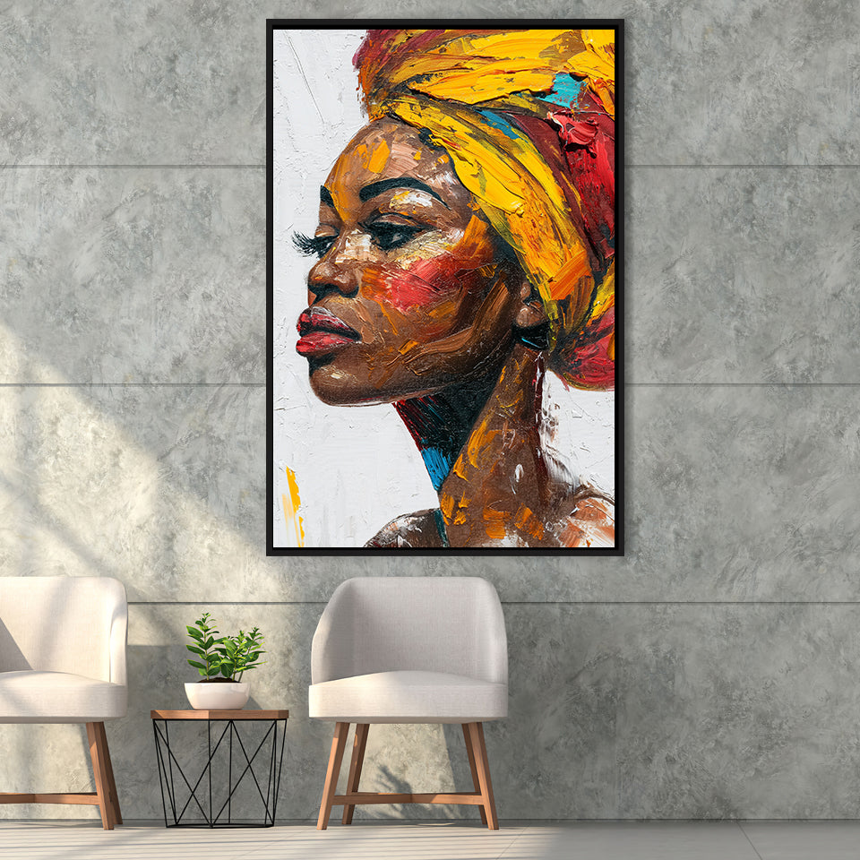 African Woman Portrait Unique Art Oil Painting, Framed Canvas Prints Wall Art Decor, Floarting Frame Painting Canvas Art