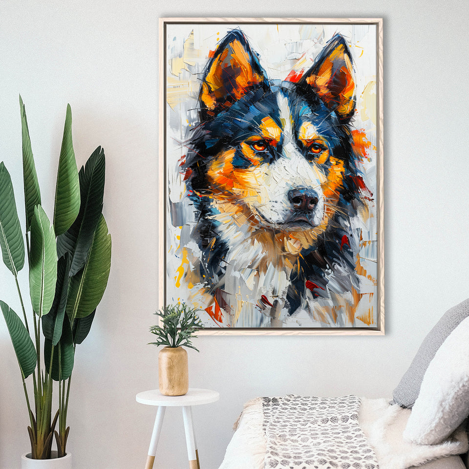 Alaskan Malamute Dog Portrait Painting, Pet Lover Art, Framed Canvas Prints Wall Art Decor, Floating Frame