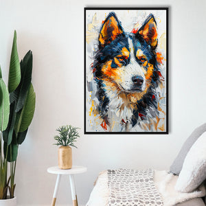 Alaskan Malamute Dog Portrait Painting, Pet Lover Art, Framed Canvas Prints Wall Art Decor, Floating Frame