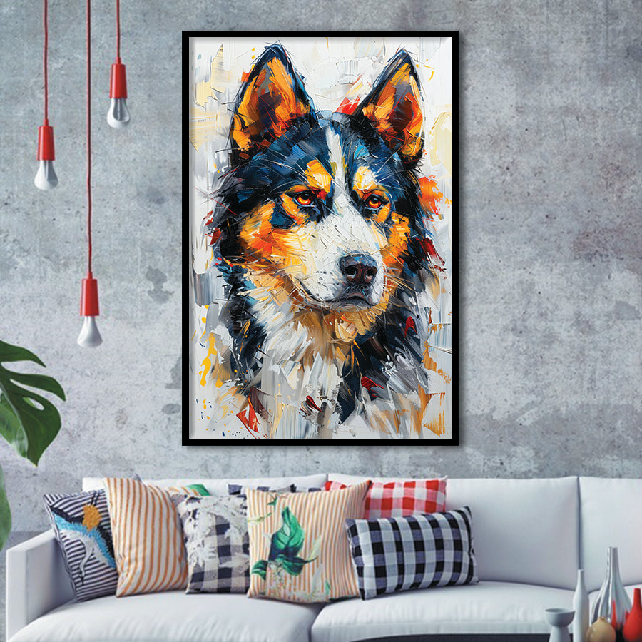 Alaskan Malamute Dog Portrait Painting, Pet Lover Art, Framed Art Prints Wall Art Decor, Framed Picture Print