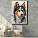 Alaskan Malamute Dog Portrait Painting, Pet Lover Art, Framed Canvas Prints Wall Art Decor, Floating Frame