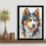 Alaskan Malamute Dog Portrait Painting, Pet Lover Art, Framed Canvas Prints Wall Art Decor, Floating Frame