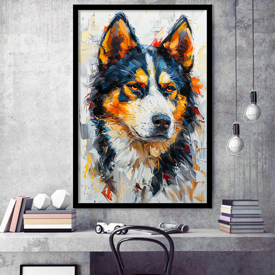 Alaskan Malamute Dog Portrait Painting, Pet Lover Art, Framed Art Prints Wall Art Decor, Framed Picture Print