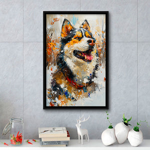 Alaskan Malamute Painting Portrait, Pet Lover Art, Framed Canvas Prints Wall Art Decor, Floating Frame