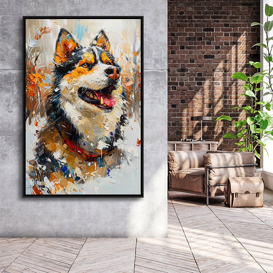 Alaskan Malamute Painting Portrait, Pet Lover Art, Framed Canvas Prints Wall Art Decor, Floating Frame