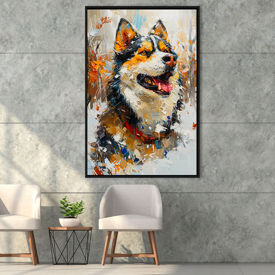 Alaskan Malamute Painting Portrait, Pet Lover Art, Framed Canvas Prints Wall Art Decor, Floating Frame