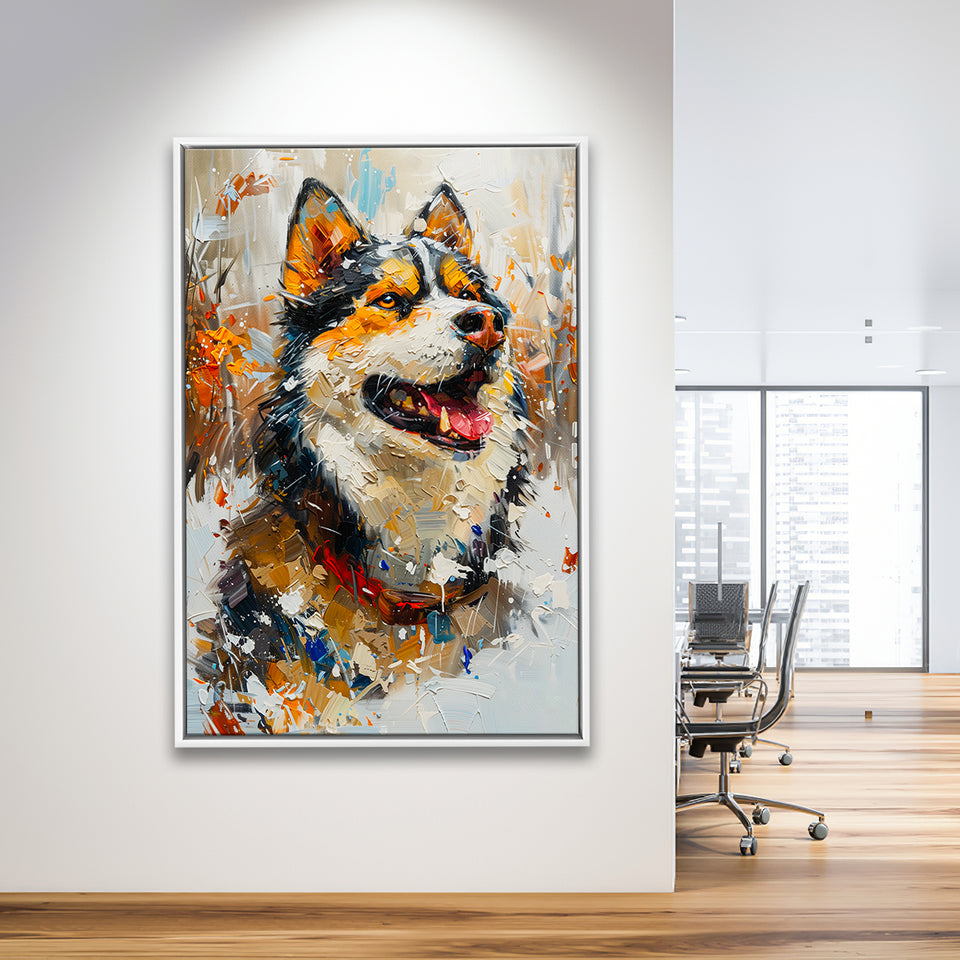 Alaskan Malamute Painting Portrait, Pet Lover Art, Framed Canvas Prints Wall Art Decor, Floating Frame