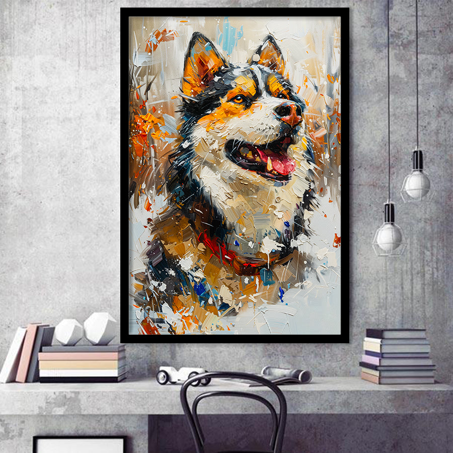 Alaskan Malamute Painting Portrait, Pet Lover Art, Framed Art Prints Wall Art Decor, Framed Picture Print