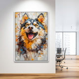 Alaskan Malamute Sled Dog Portrait Painting, Framed Canvas Prints Wall Art Decor, Floating Frame