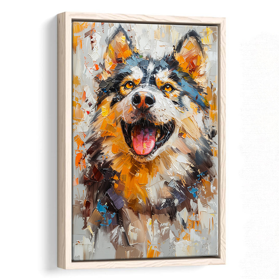 Alaskan Malamute Sled Dog Portrait Painting, Framed Canvas Prints Wall Art Decor, Floating Frame