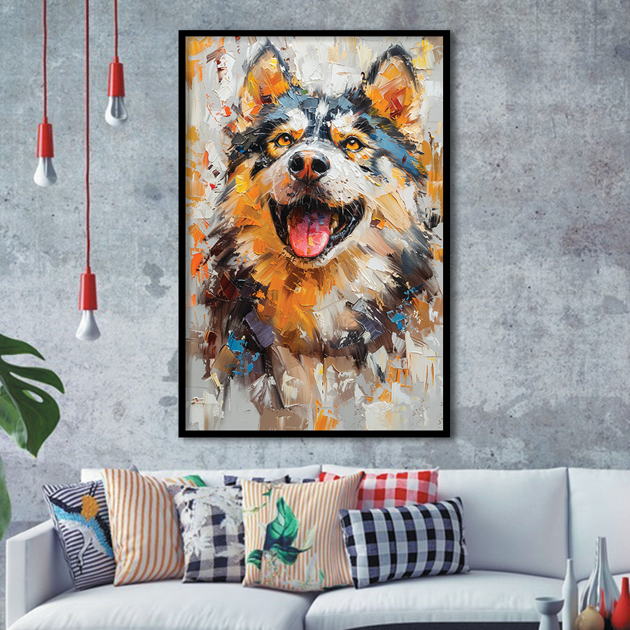 Alaskan Malamute Sled Dog Portrait Painting, Framed Art Prints Wall Art Decor, Framed Picture Print