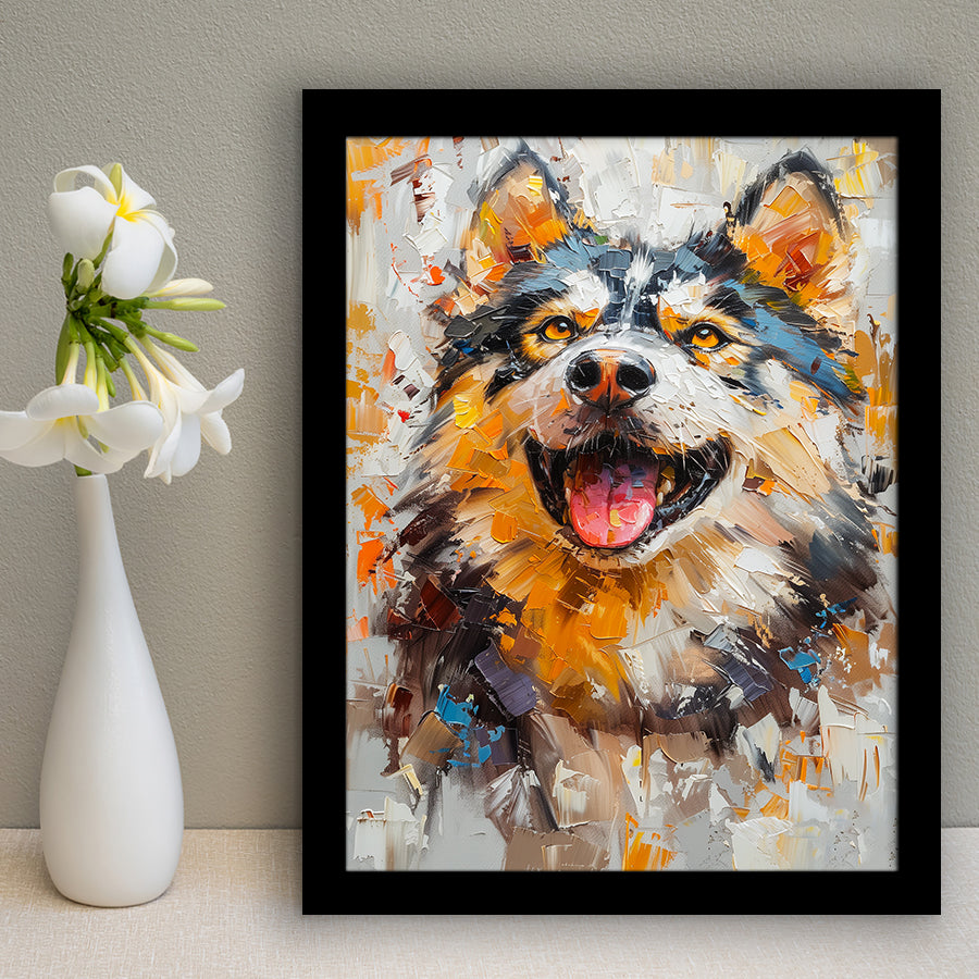 Alaskan Malamute Sled Dog Portrait Painting, Framed Art Prints Wall Art Decor, Framed Picture Print