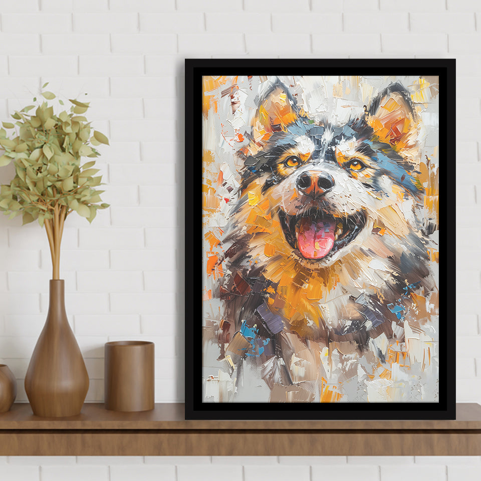 Alaskan Malamute Sled Dog Portrait Painting, Framed Canvas Prints Wall Art Decor, Floating Frame