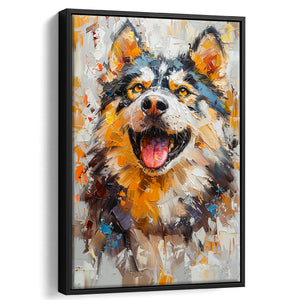 Alaskan Malamute Sled Dog Portrait Painting, Framed Canvas Prints Wall Art Decor, Floating Frame