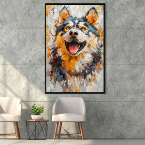 Alaskan Malamute Sled Dog Portrait Painting, Framed Canvas Prints Wall Art Decor, Floating Frame