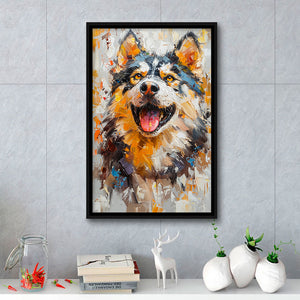 Alaskan Malamute Sled Dog Portrait Painting, Framed Canvas Prints Wall Art Decor, Floating Frame