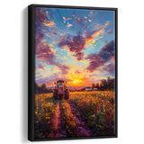 An Old Tractor in the Sunset Oil Painting, Framed Canvas Prints Wall Art Decor, Floating Frame