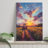 An Old Tractor in the Sunset Oil Painting, Canvas Prints Wall Art Decor, Painting Canvas