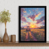 An Old Tractor in the Sunset Oil Painting, Framed Canvas Prints Wall Art Decor, Floating Frame