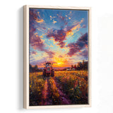 An Old Tractor in the Sunset Oil Painting, Framed Canvas Prints Wall Art Decor, Floating Frame