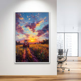 An Old Tractor in the Sunset Oil Painting, Framed Canvas Prints Wall Art Decor, Floating Frame