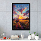 An Old Tractor in the Sunset Oil Painting, Framed Canvas Prints Wall Art Decor, Floating Frame