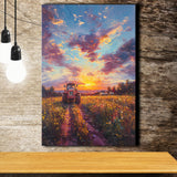 An Old Tractor in the Sunset Oil Painting, Canvas Prints Wall Art Decor, Painting Canvas