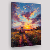 An Old Tractor in the Sunset Oil Painting, Canvas Prints Wall Art Decor, Painting Canvas
