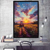 An Old Tractor in the Sunset Oil Painting, Framed Art Prints Wall Art Decor, Framed Picture Print