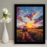 An Old Tractor in the Sunset Oil Painting, Framed Art Prints Wall Art Decor, Framed Picture Print