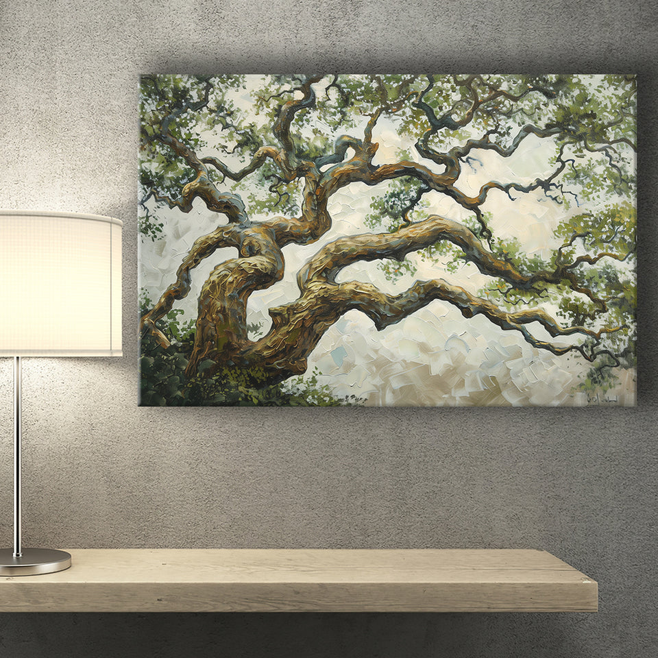 Angle Big Oak Tree Vintage Art, Canvas Print Wall Art Decor, Landscape Art Print