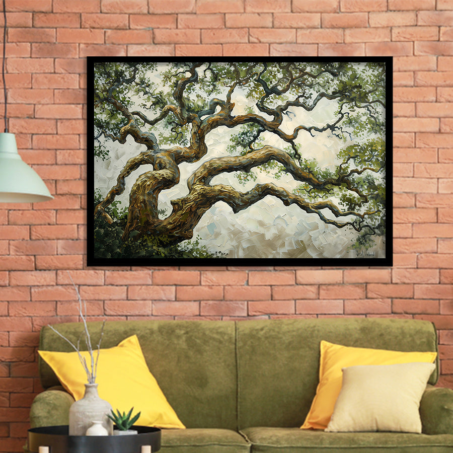 Angle Big Oak Tree Vintage Art, Framed Art Print Wall Decor, Framed Picture
