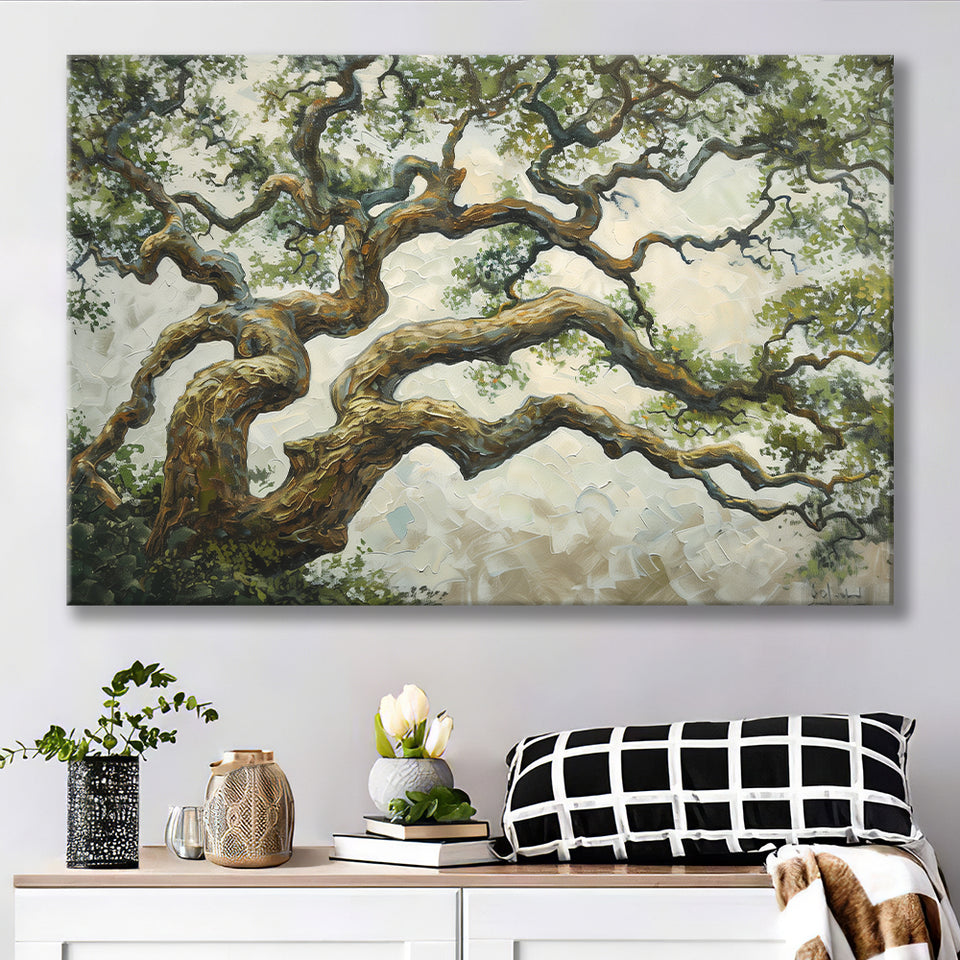 Angle Big Oak Tree Vintage Art, Canvas Print Wall Art Decor, Landscape Art Print